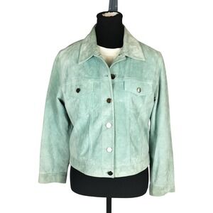 Vintage Danier Genuine Suede Leather Trucker Jacket Seafoam Mint Green 90s